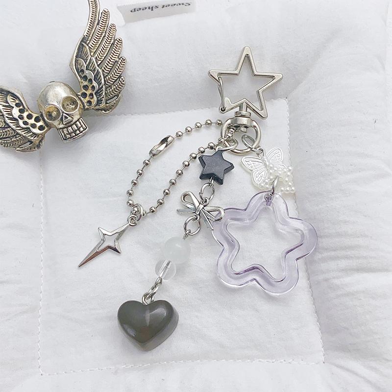 Cute Simple Star Heart Bow Keychain Pendant For Women Girls Car Key Ring Exquisite Backpack Decoration Accessories Gifts