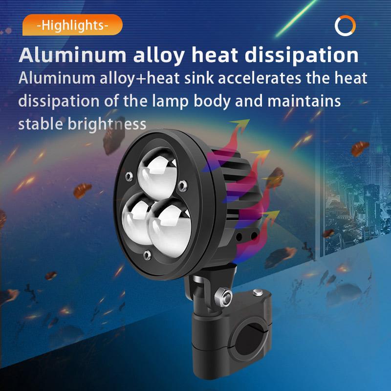 3 Lens Motorcycle LED Spotlights Headlamp Bulbs External Scooters Fog Lamp Projector Lens Dual Color Work Auxiliary Spot Light