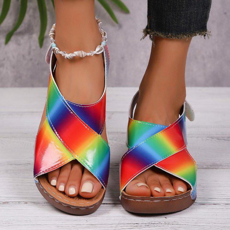 Women's Summer Cross-Border Platform Sandals - Plus Size, Open Toe, Thick Sole, Magic Tape Closure, European & American Style (Size 43)