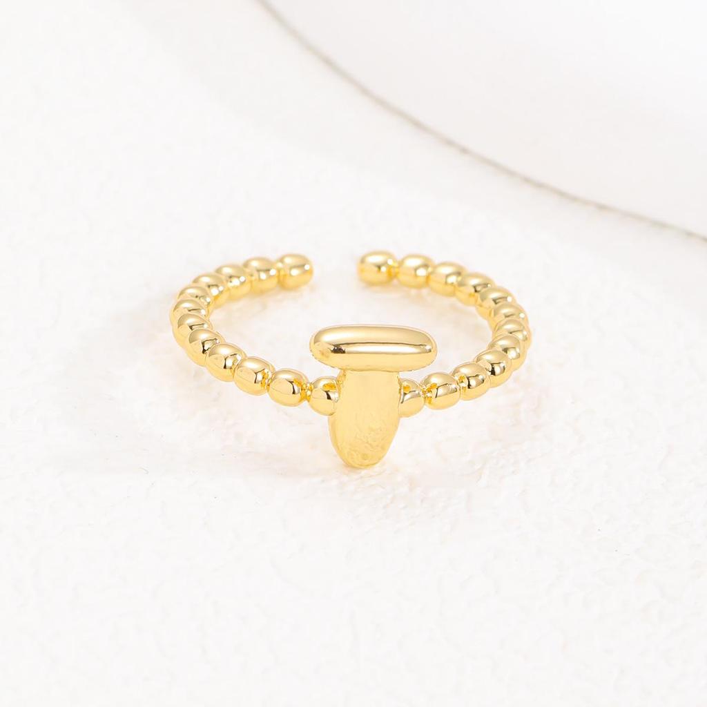 Adjustable 18K Gold Bubble Beaded Open Ring with 26 Alphabet Options