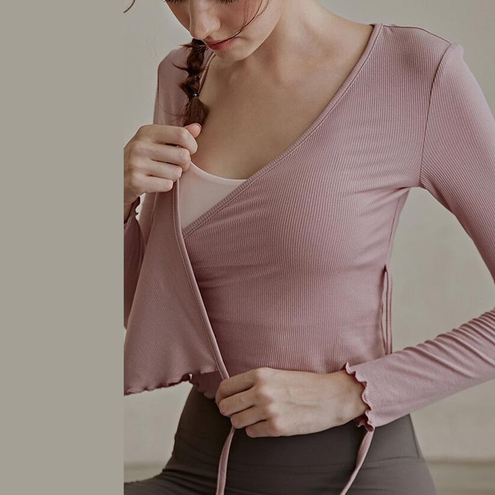 Yomoment Yoga Long Fitness Air Conditioning UV Pilates Yoga Ruffled Top Women's Wear, Moisture-Wicking, Quick-Drying, Sleeve, Stretch, Cover-Up, Wear,