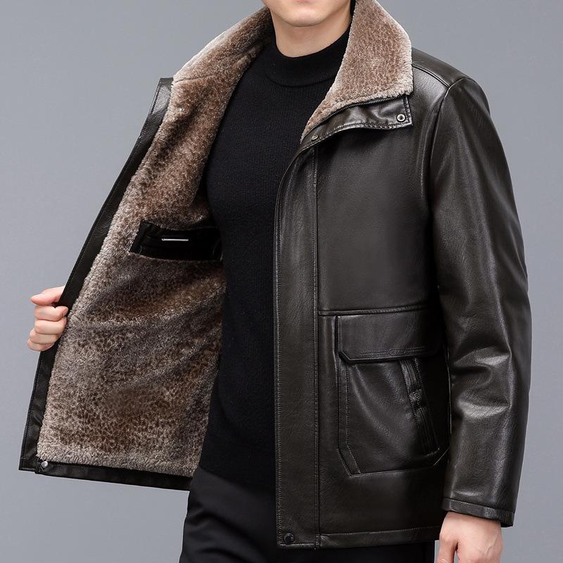 Зимняя натуральная кожа утолщенная мужская кожаная куртка для отца среднего возраста — фото 4