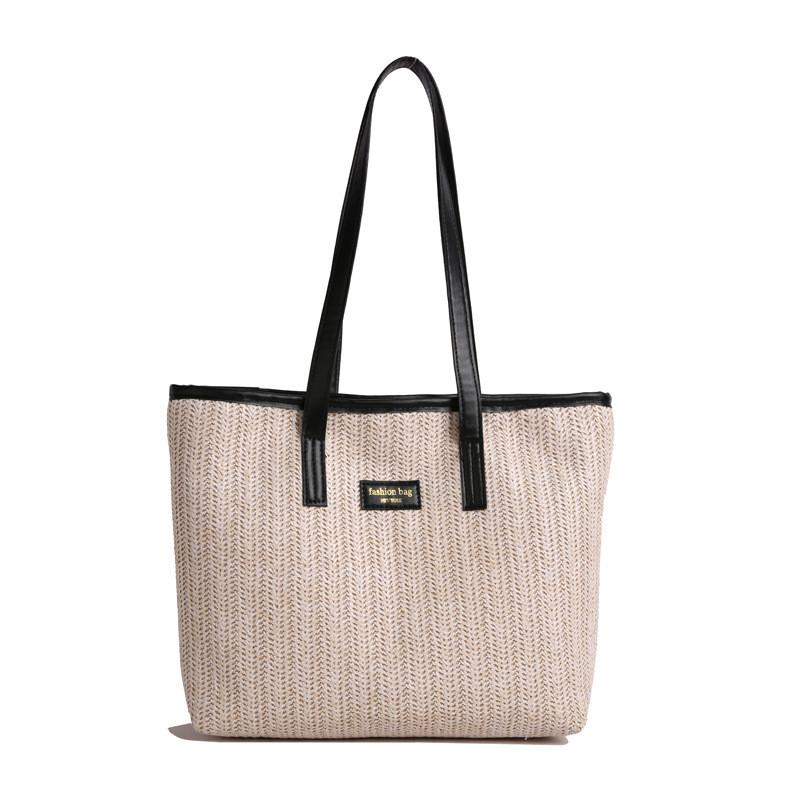 Borsa a Spalla Grande in Rattan Intrecciato con Tasche Interne per Street Style