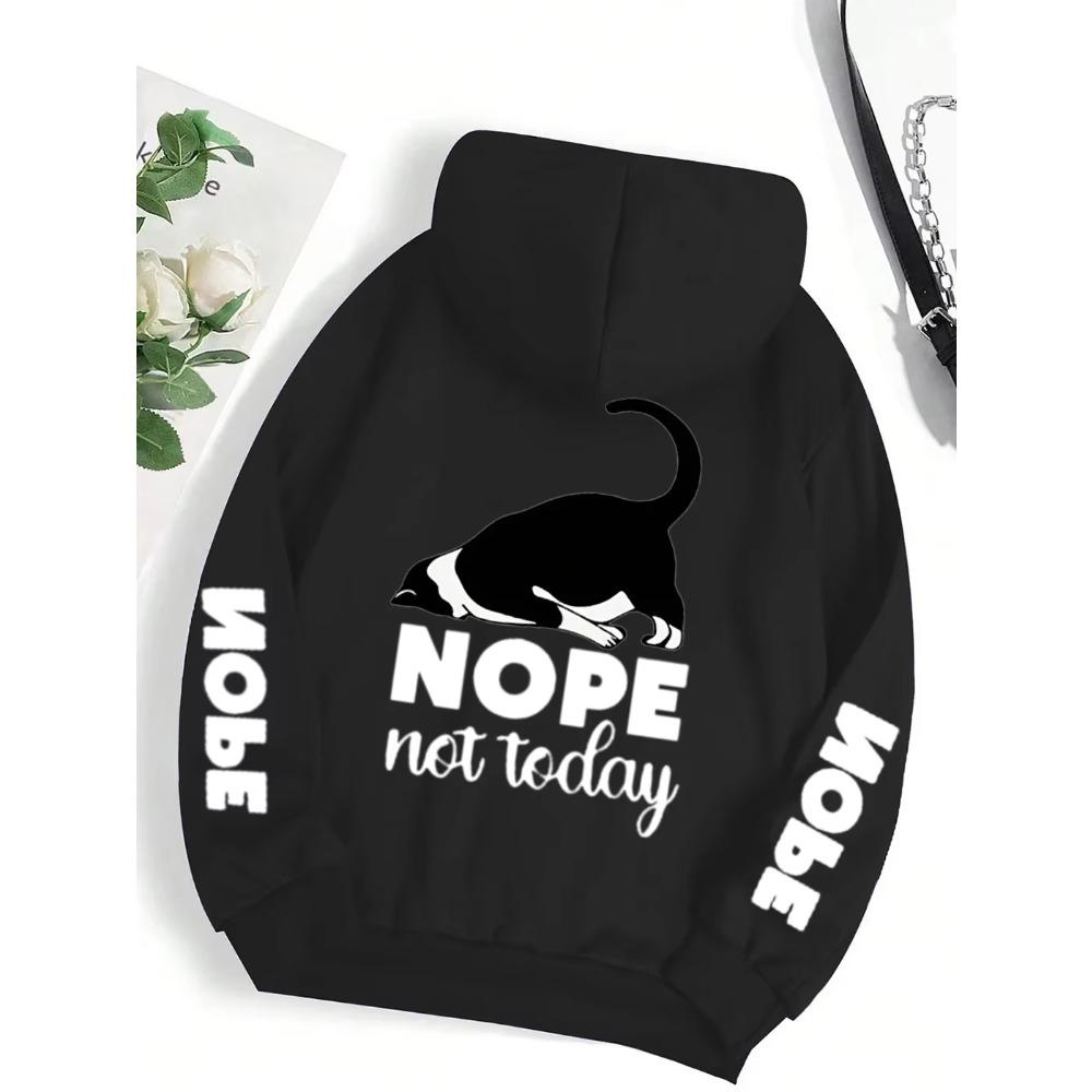 Woman Men Nope Not Today Cute Cat Print Pullover Hoodie Autumn Winter Casual Fashion Harajuku Fleece Oversize Sweatshirts