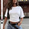 Women Y2k Solid Color Crew Neck Batwing Cinched Waist Loose Short Sleeve T Shirt