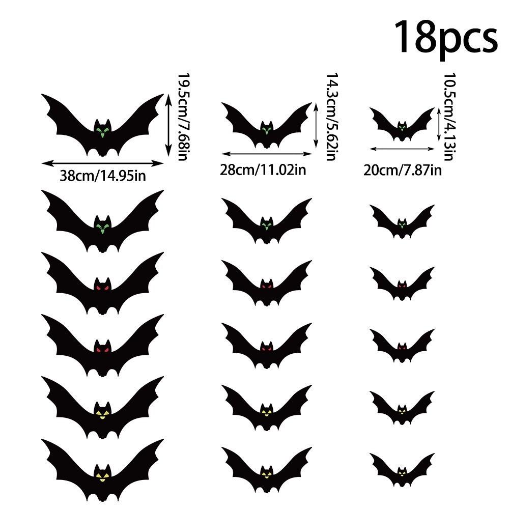 18Pcs Black Halloween Bat Flag with Eyes with Ribbon Simulation Bat Pendant Horror Props Hanging Ornaments Bat Decorations