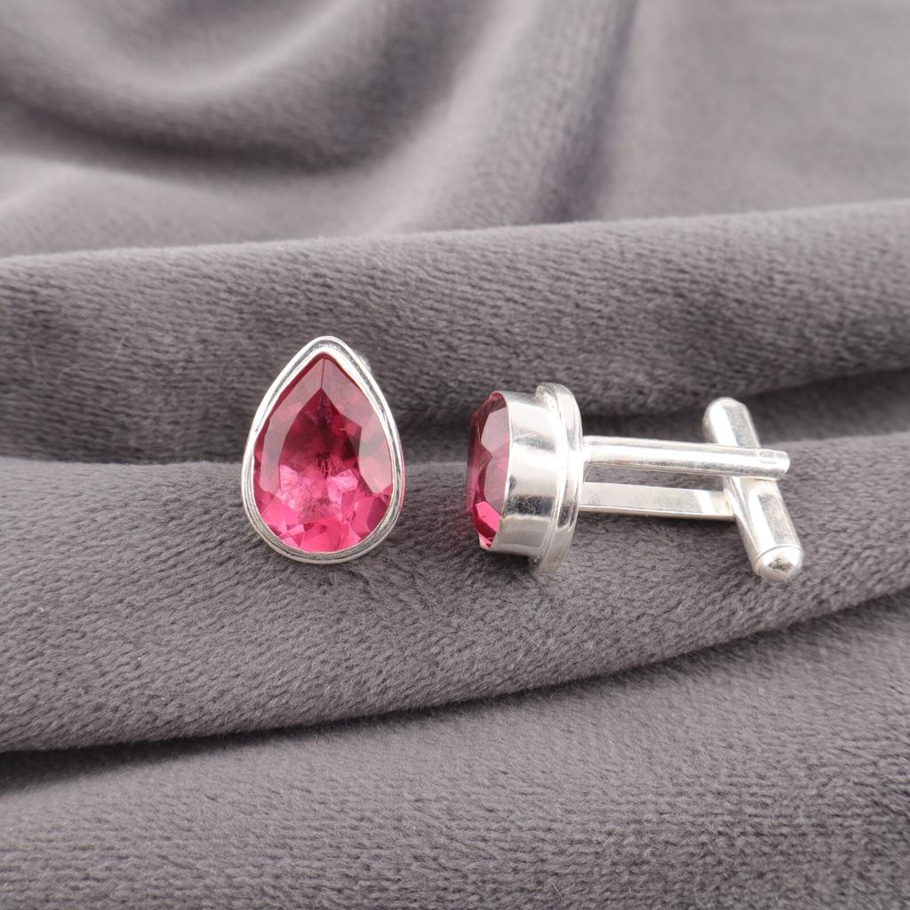 Rare Pink Tourmaline Gemstone 925 Sterling Silver Handmade Men's Cufflinks 0.66" CL-6-11