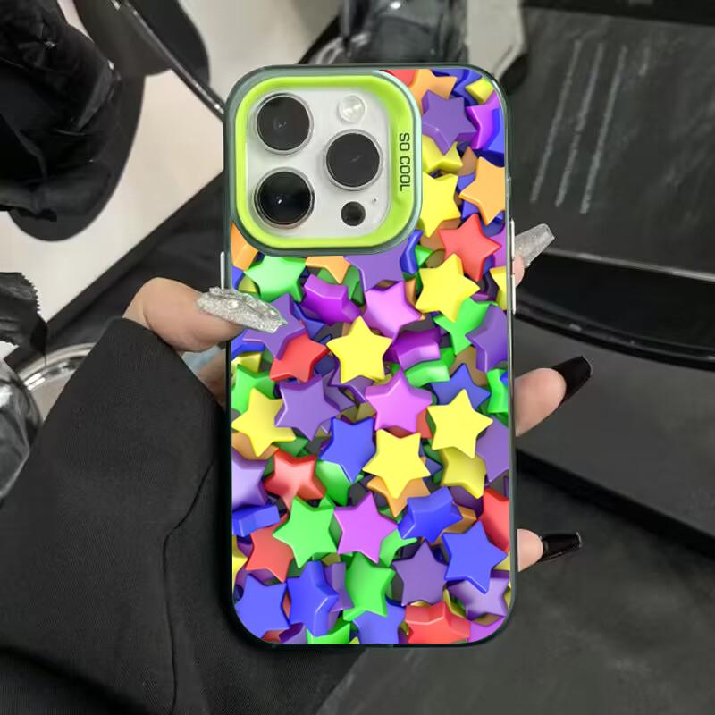 Barevný hvězdný matný laserový kryt na telefon pro iPhone 15 16 Pro Max pouzdro iPhone 14 13 12 11 XS X XR 7 Plus 16E Nárazuvzdorný kryt s nárazníkem