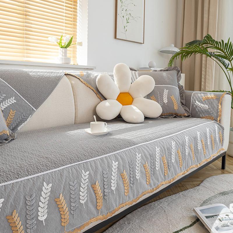 Reiner Baumwolle Sofakissen Vier Jahreszeiten Universelle Sitzkissenbezug Stoff Einfach Modern Rutschfeste Matte Wohnzimmer Sofaüberwurf Husse