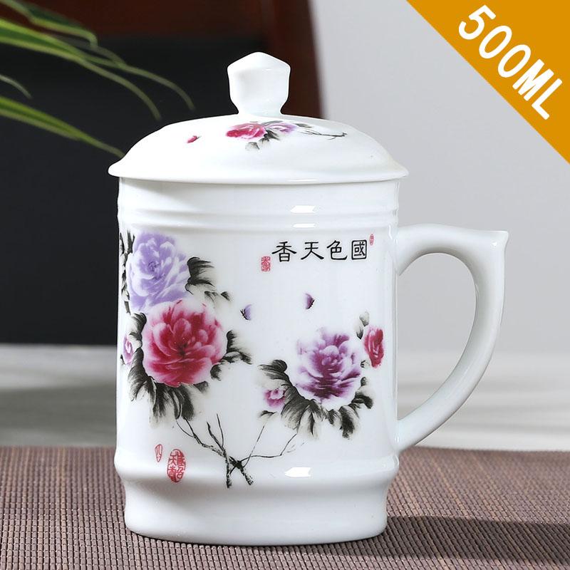 Jingdezhen Keramikk Med deksel Tekopper Håndmalt Blomstermønster Master Tekopp Boutiques Te-seremoni Tilbehør Tilbehør
