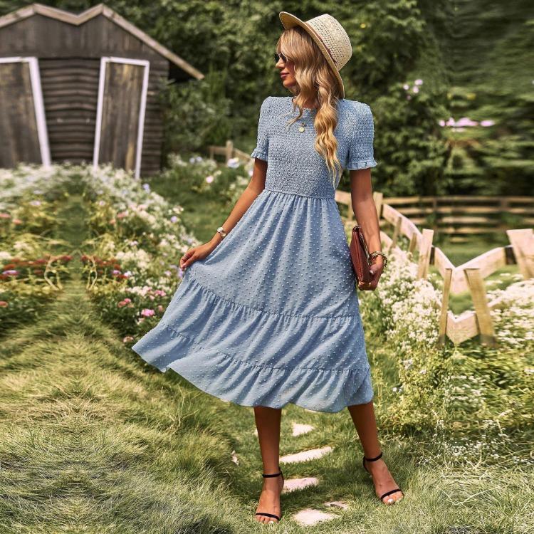 Elegant Slim A Line Swing Dress for Women Large Size Spring Summer O Neck