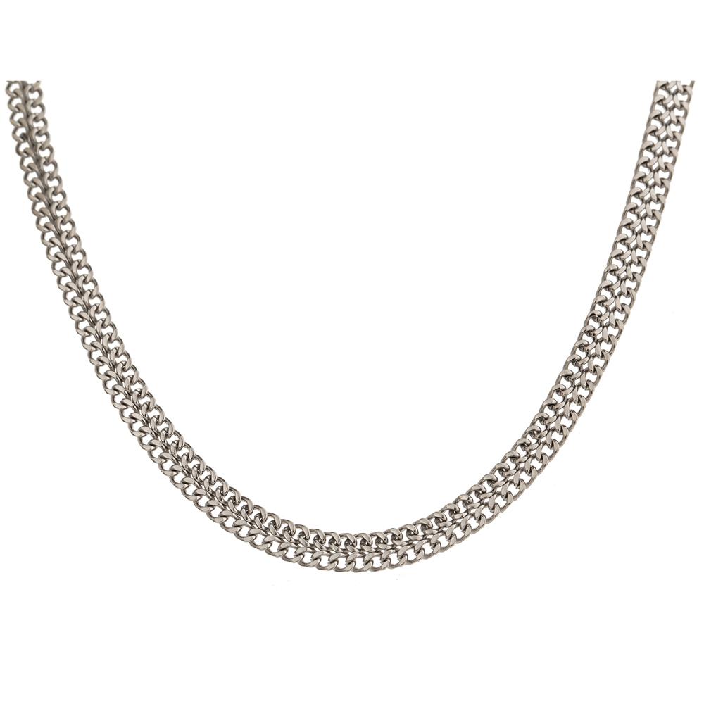

Yhpup Fashion Double Layer Flat Chain Stainless Steel Necklace Jewelry High Quality 18 K Metal Texture Collar Necklace Bijoux