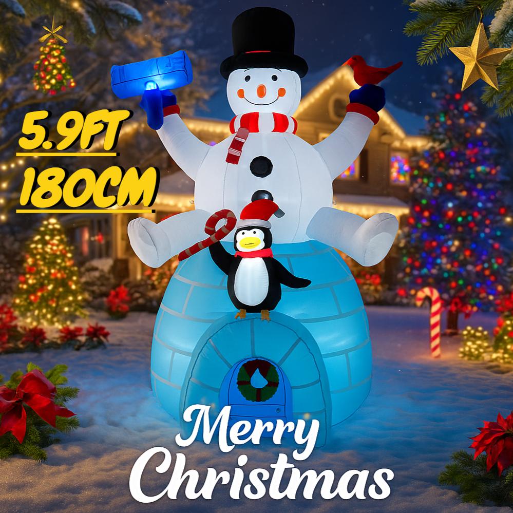5.9FT Giant LED Light Inflatable Xmas Snowman Penguin Igloo Toy Yard Decor Home Decoration Ornament Gift Supplies Holiday Gifts