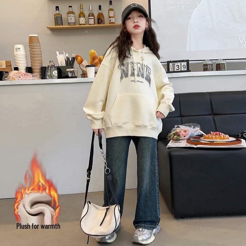 Dívčí jarní/podzimní mikina s kapucí - 2025 Korejský styl fleece pro dívky