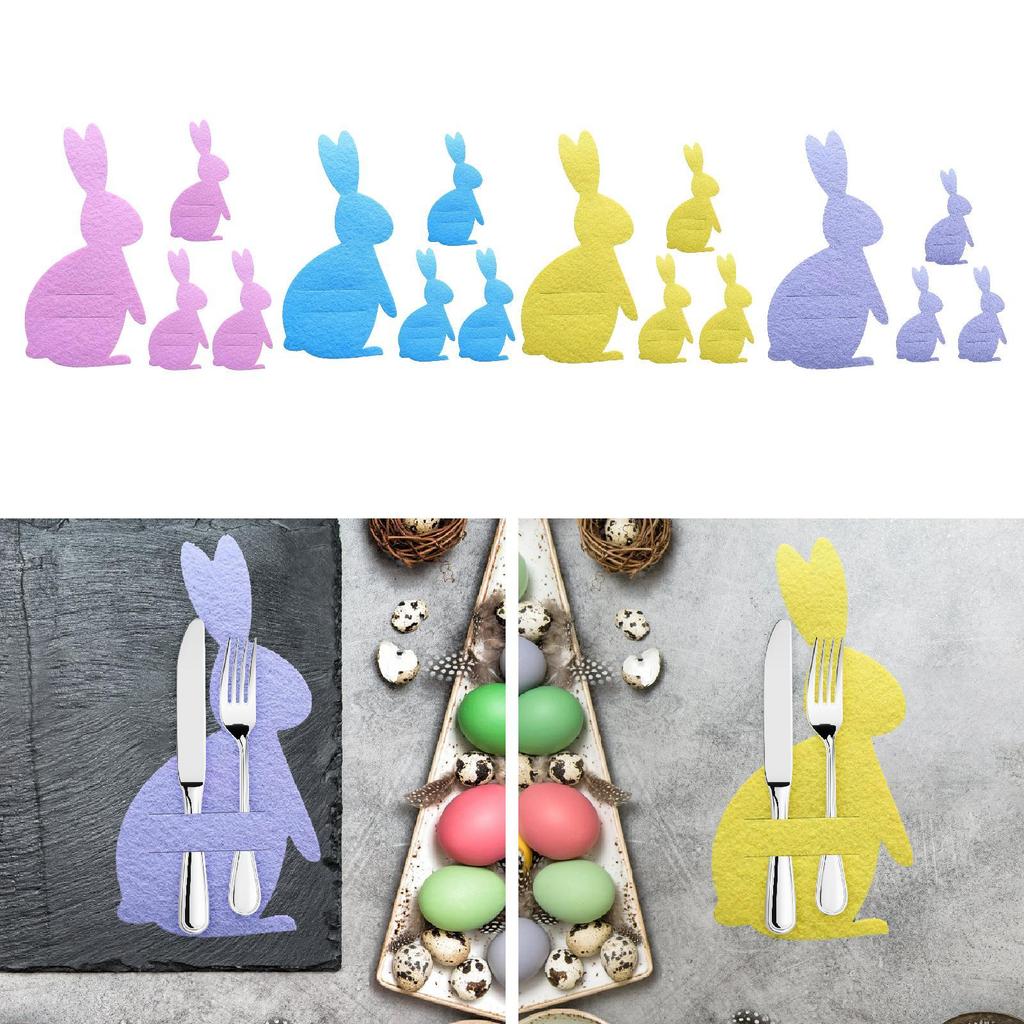 4Pcs Easter Bunny Felt Cutlery Holders Pouch Bags Banquet Wedding Birthday Party