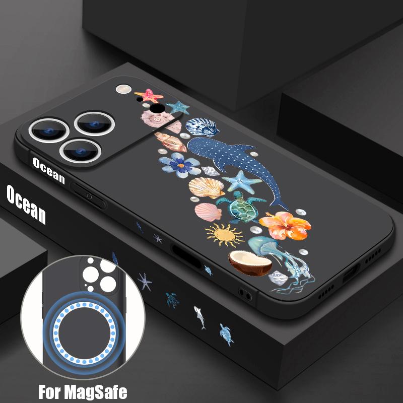For iPhone 17 Pro Max Case Shark Whale Marine Life Pattern Magnetic For Magsafe Soft Cover For iPhone 16 15 14 13 Pro Max 17E 16E