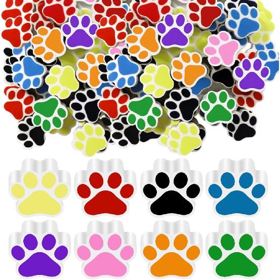 48 Pcs Paw Print Pencil Eraser Sets Colorful Wooden Pencils with Paw Eraser for Kids Dog Themed Birthday Party Favors Welcome Back to School Favors Paw Print Eraser