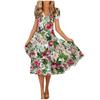 Dámská jarní a letní móda šaty s výstřihem do V s krátkým rukávem a květinovým potiskem s volným lemem
