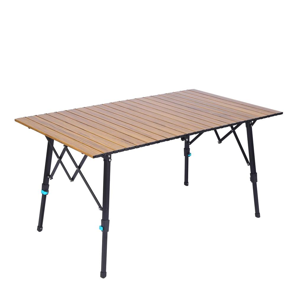 Portable Aluminum Alloy Folding Camping Table with Wood Grain Roll-up Design