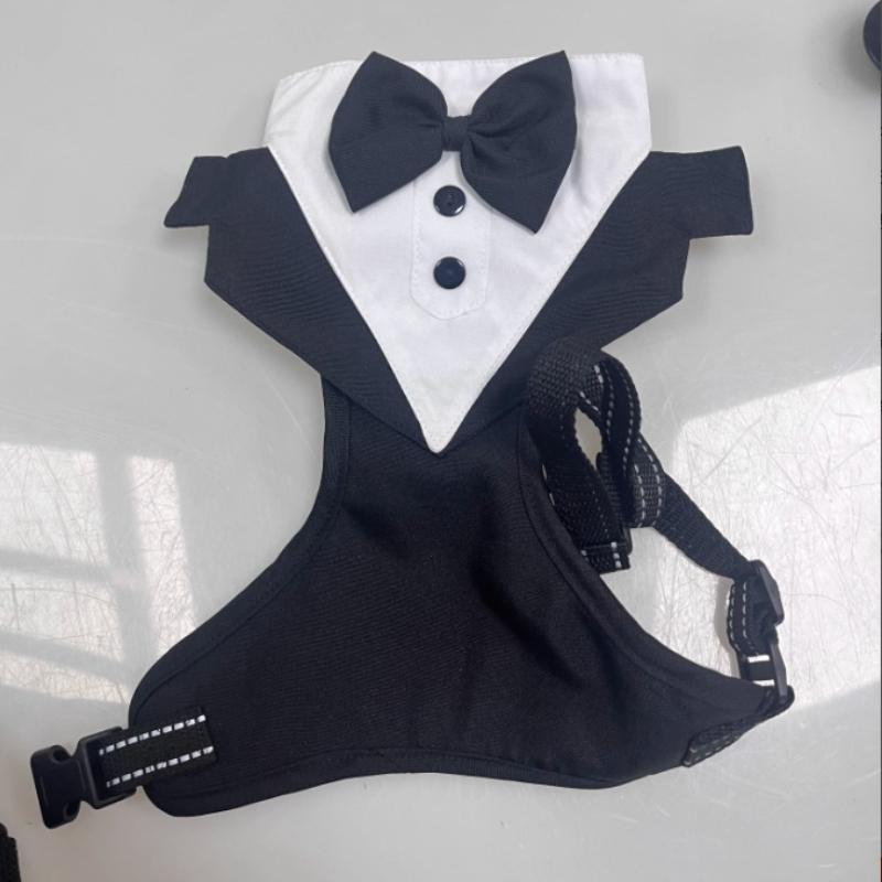 Dog Tuxedo Vest with Bow Tie, Formal Wedding Harness Outfit for Small Dogs, Puppy Party Suit Costume with Chest Strap