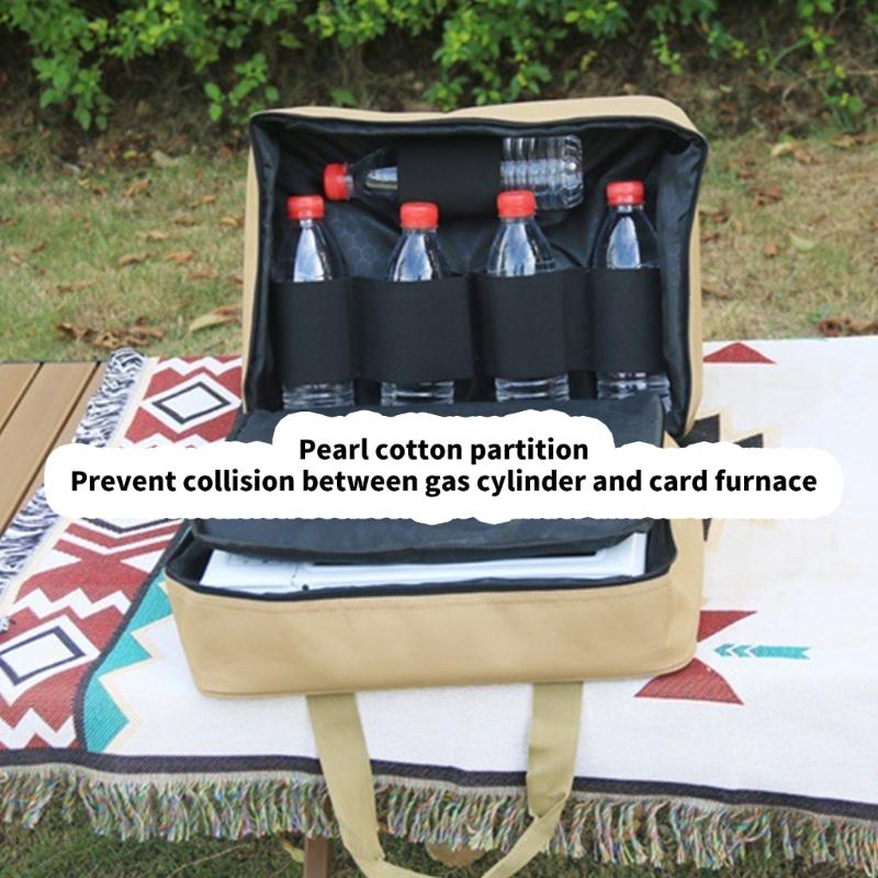 Double Layer Camping Gas Tanks Storage Bag Picnics Cassette Stove Storage Bag Baking Tray Gas Tanks Cookware Storage Bag