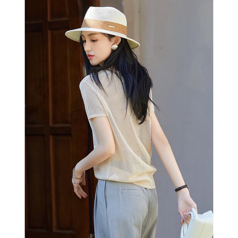 Demana Women's Summer V-Neck Lace Trim Knit Top
