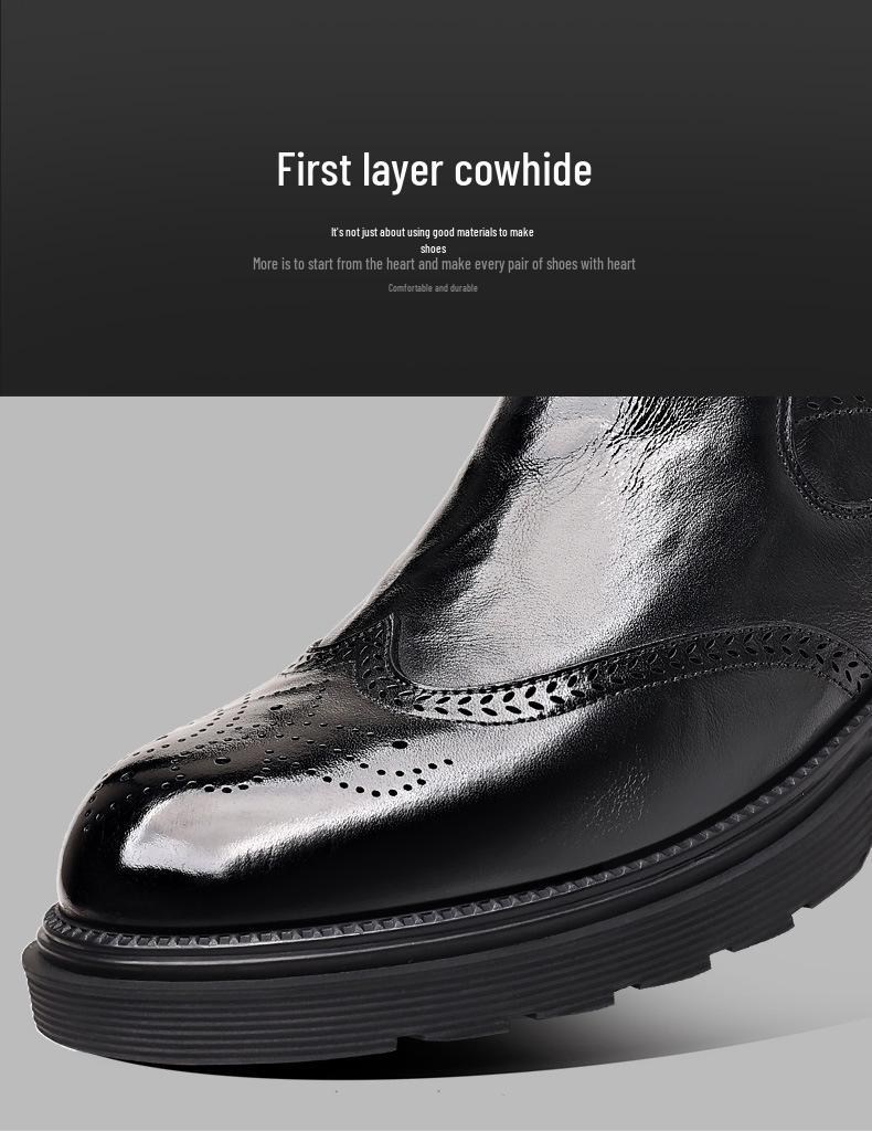 Men's Genuine Leather Chelsea Boots, Versatile Velvet-Lined Mid-Calf, Breathable, Trendy Snow & Martin Boots