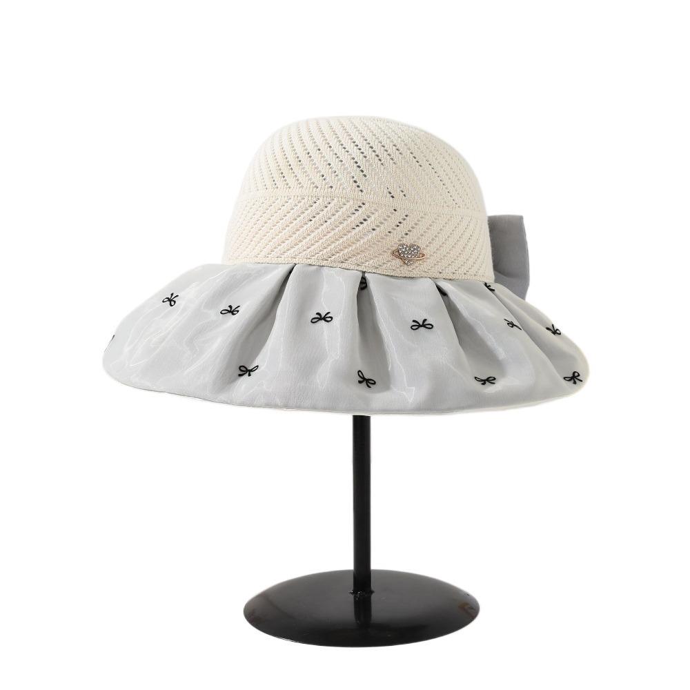 Bowknot Empty Top Sun Hat Sweet Foldable Visor Cap Cute Female Shell Hat  Outdoor