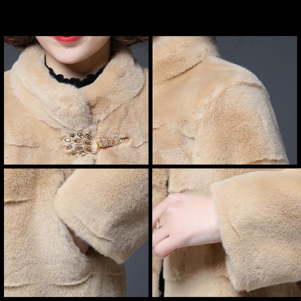 Winter Elegant Solid Color Faux Fur Lapel Textured Long Sleeve Coat - Thermal, Button Front Non-Elastic, Fall and Winter Seasons