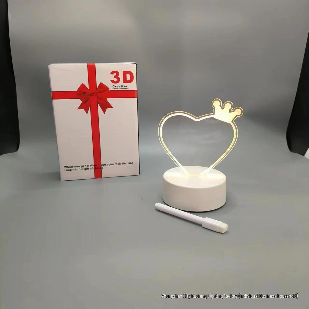 3D Night Light with Solid Wood Base - Erasable Luminous Acrylic Message Board
