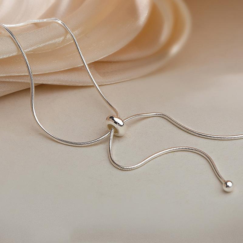 Round Bead Adjustable Necklace Female Simple Fringed Pendant Mori Students Two Wearing Choker Collarbone Chain Neck Chain