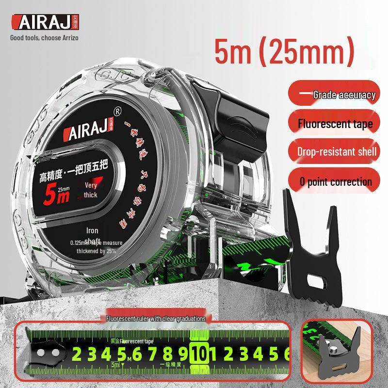 Fluorescent Tape Measure: 5m, 7.5m, 10m, Wide, Thick, Wear-Resistant, Drop-Proof, High-Precision Ruler.
