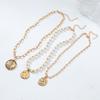 Layered Gold-Tone Alloy Necklace Set With Multi-Row Imitation Pearl Coin Pendants Women Geometric Chic Statement Jewelry