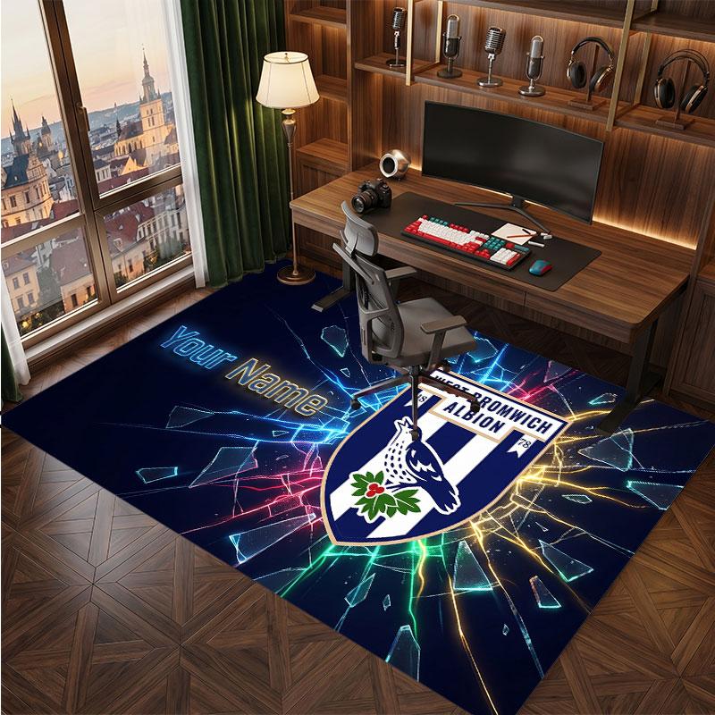 West Bromwich Albion Custom Crystal Velvet Rug, Personalized Name Text Print, Football Logo Soft Non‑Slip Floor Mat Home Decor Gift