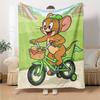 Jerry Mouse Riding Bicycle Cartoon Cute Print Flannel Blanket Soft Warm Throw Blanket for Sofa Bed Living Room