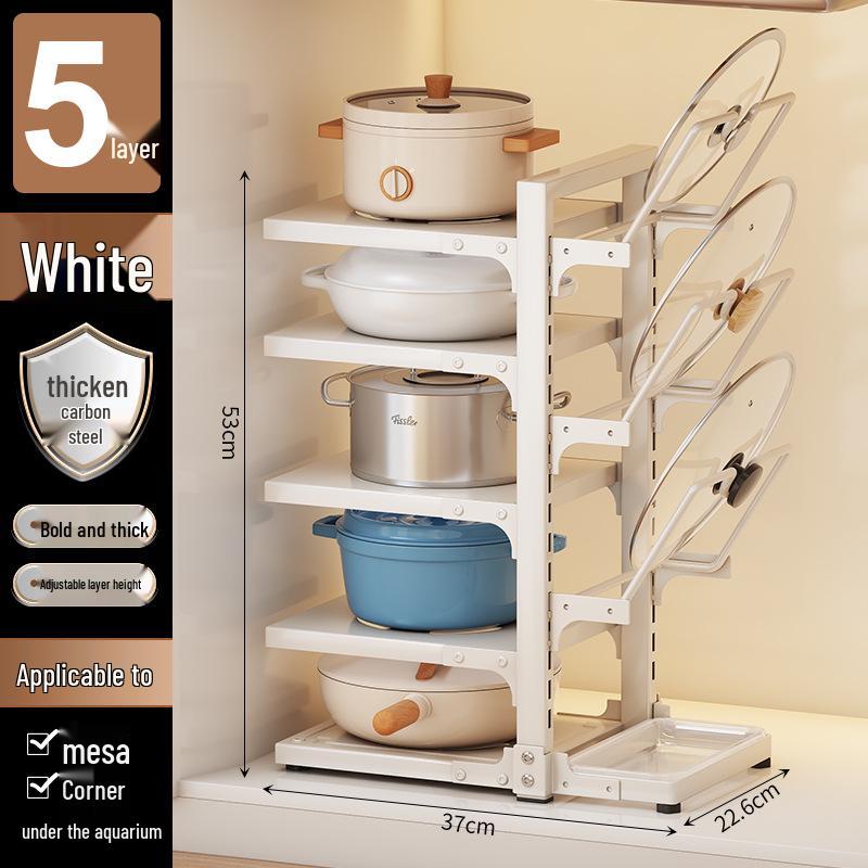 Estante de almacenamiento de ollas y utensilios de cocina de múltiples capas para cocina, organizador de encimera bajo el fregadero, diseño de doble cara