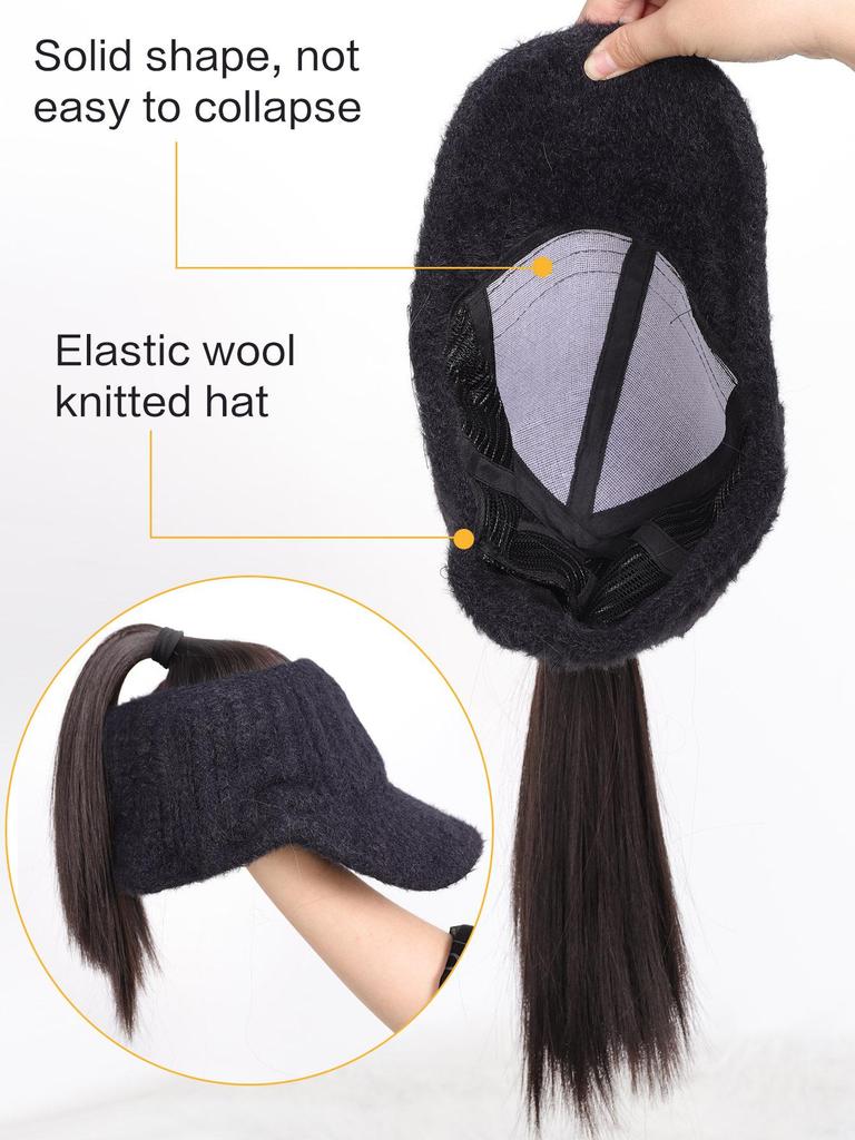 Synthetic Natural Straight Hair Ponytail Extension Wig Black Plush Shade Baseball Cap All-in-one Easy To Wear Hat Wig
