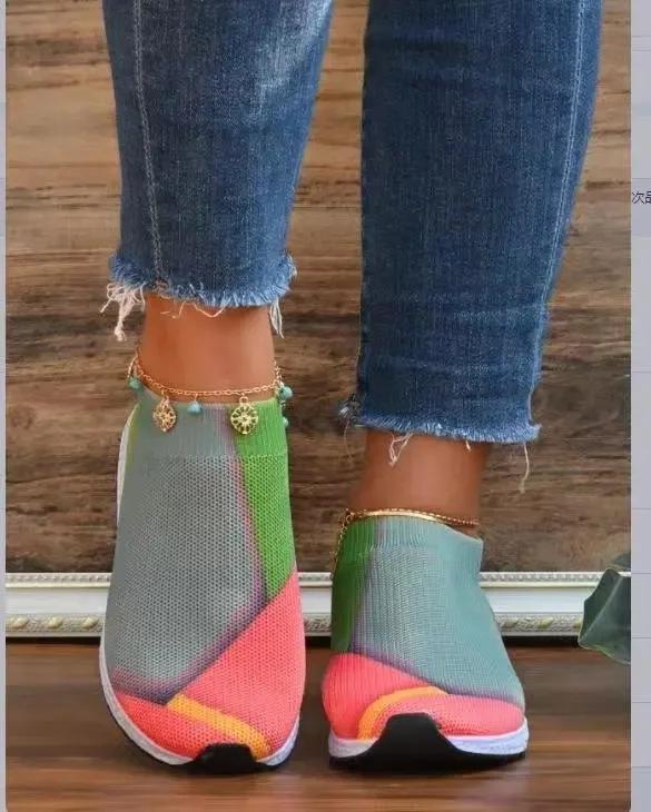 Modische Damen-Sneakers, Freizeitschuhe, atmungsaktive Mesh-Plateau-Sneakers für Damen, weiche, lässige Single-Candy-Schuhe, Stricksocken, flache Schuhe