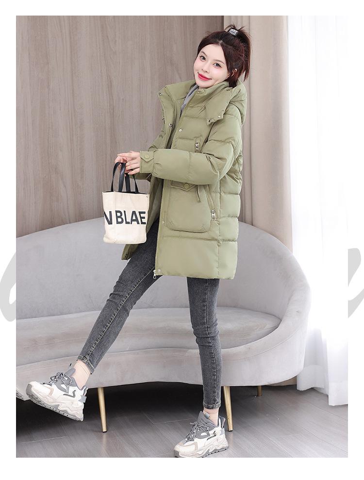 Women's Autumn and Winter Coat Solid Color Hooded Large Pocket Mid-length Loose Thickened Windproof Women's Jacket 5 Colors
