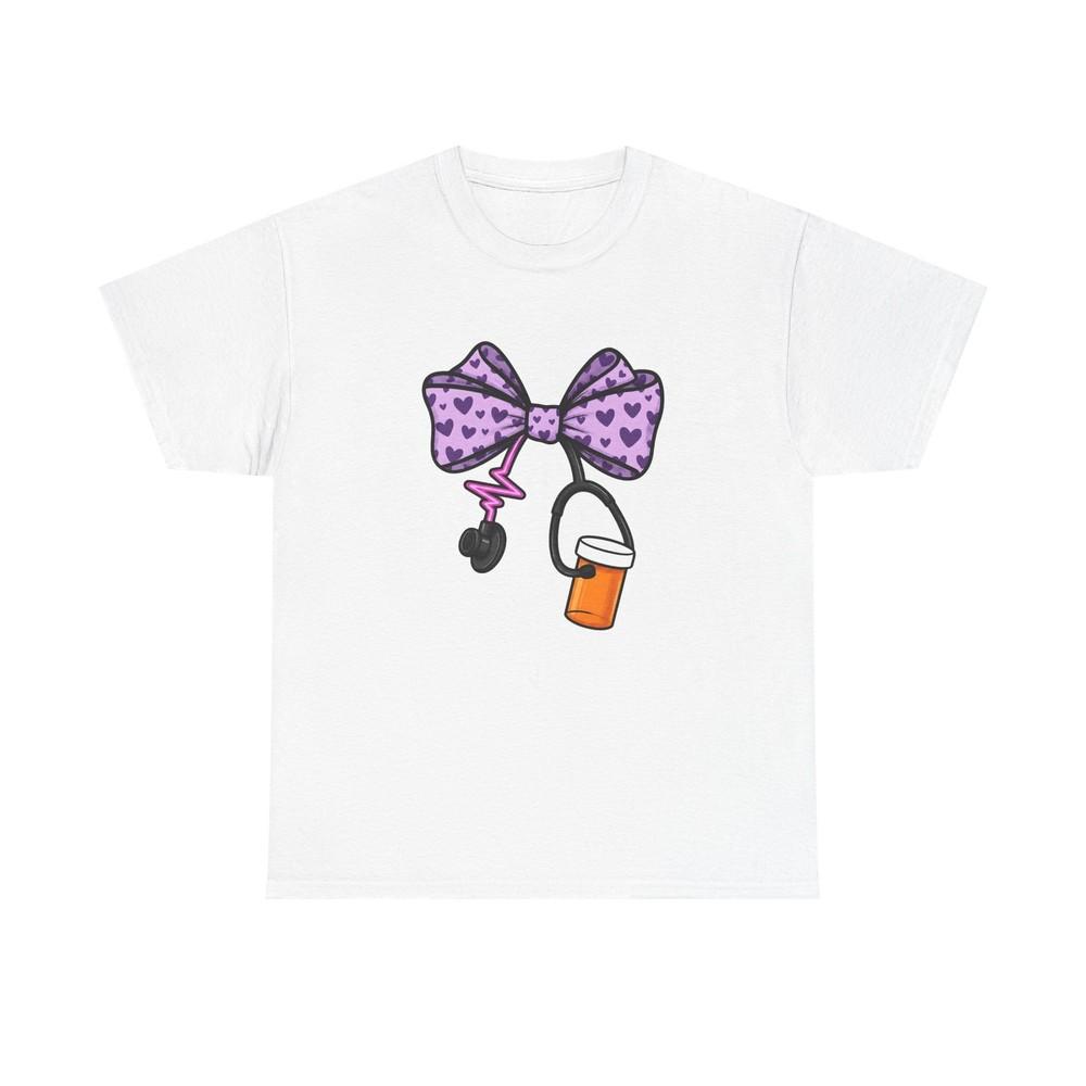 Heart Bow Stethoscope Shirt Nurses Clinic Gift Women Illustration Tee