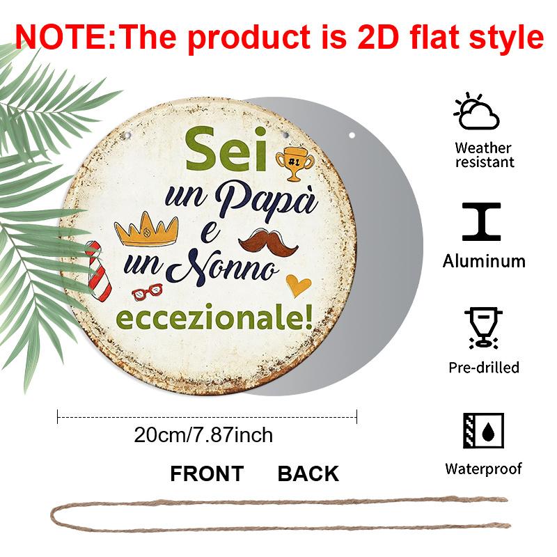 2D Flat, 1pc 7.87inchs Vintage Aluminum Sign, Italian Humorous Quotes for Dads And Grandpas, Decorative Plaque Suitable for Bedroom, Living Room