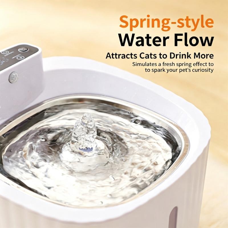 Metal Tray Pet Water Dispenser With Added Light, Rounded Form, Household Drink Station, Stainless Steel Cats Drinking Fountain for Daily Use and Water