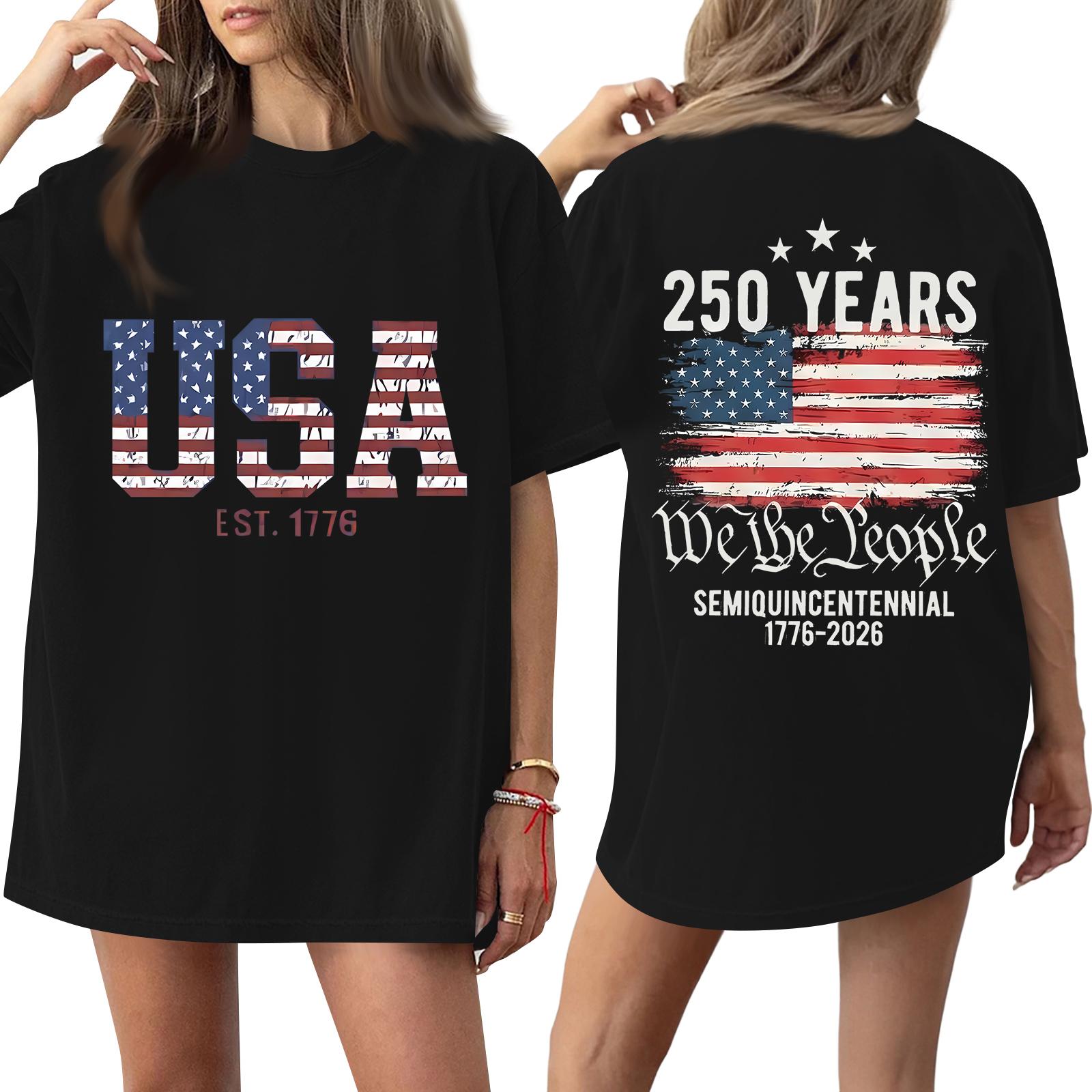 

Women s Fashionable Casual Short-Sleeve Round Neck Printed T-Shirt For The 250th Anniversary Of The Founding Of The United States XXXXXL чорний