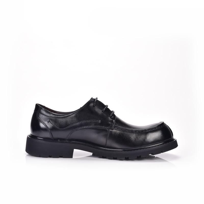 Men's British Style Genuine Leather Lace-up Round Toe Shoes - Casual & Business Formal with Thick Sole, Retro Design.
