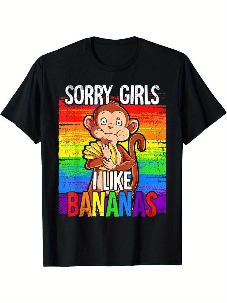 Sorry Girls I Like Bananas Monkey Funny Rainbow Pride Month Graphic Tee Gay Shirts Print