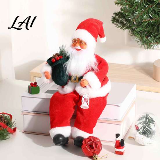 Christmas Sitting Santa Decorations Plush Claus Figurine 11.81 Inch Fabric Party Supplies for Kids Doll Holiday Home Decoration And Festive