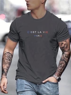 Herren Sommer 100% reine Baumwolle Paris Buchstabenaufdruck modisches lässiges Sport locker Rundhals Kurzarm T-Shirt