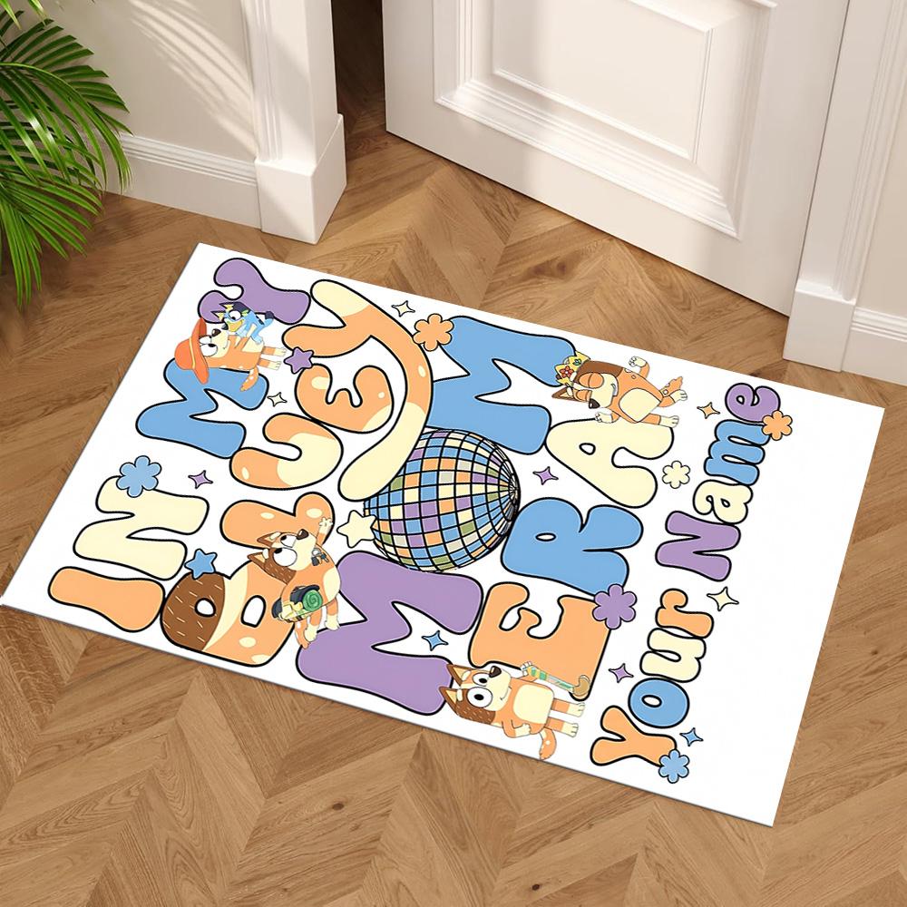 Bluey Personalized Text Carpet Perfect for Dormitory Outdoor Living Rooms Game Room Anti-slip Rug Office Home Decor