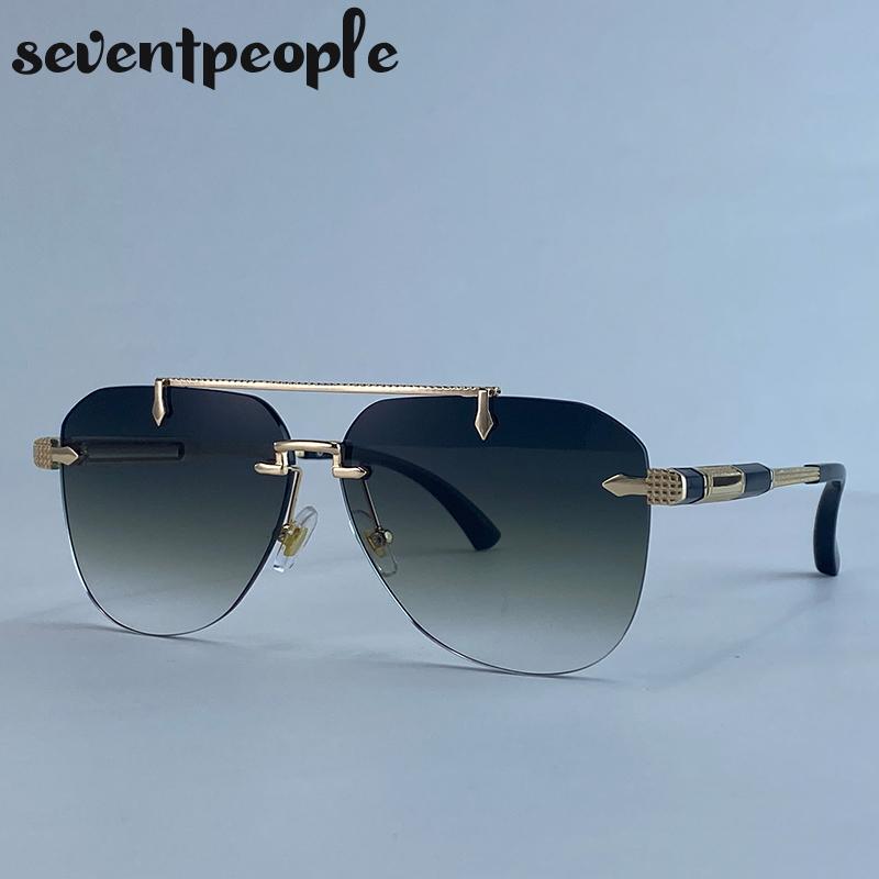 Steampunk Oversized Rimless Pilot Sunglasses Men Luxury Brand Trendy Oval Metal Punk Sun Glasses Retro Outdoor Shades UV400