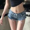Shorts in Denim Tagliati a Vita Bassa Millennial Blue da Donna